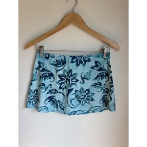Mixit Womens Blue Tropical Floral Swim Skirt Built-in Brief Size 8 288-4826